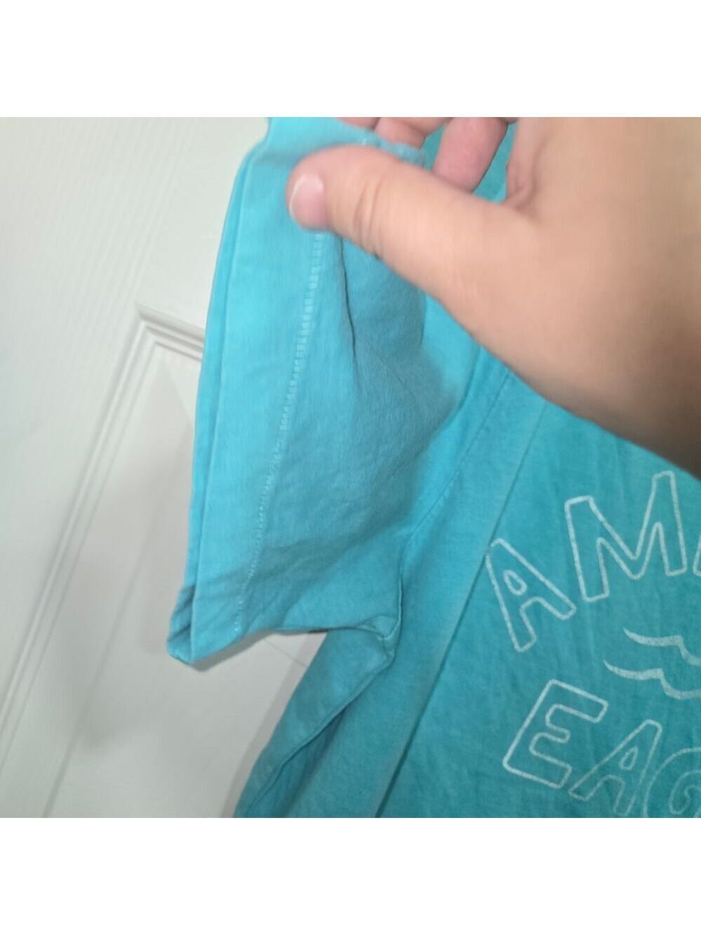 American Eagle Super Soft Logo Tee Mens M Teal Wave Graphic - Picture 8 of 12